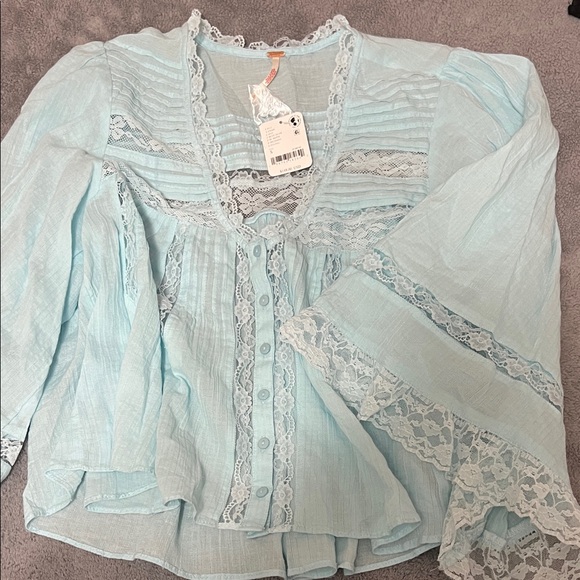 Free People Rosa Ruffle Top Blue Glow - Picture 4 of 4